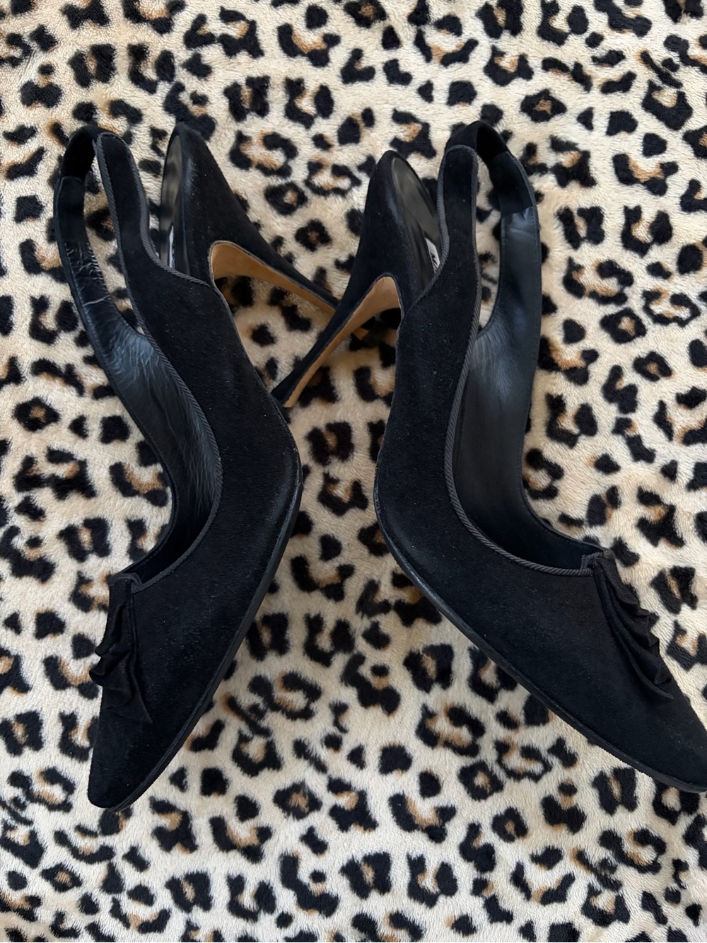 Manolo Blahnik black suede sling back stiletto